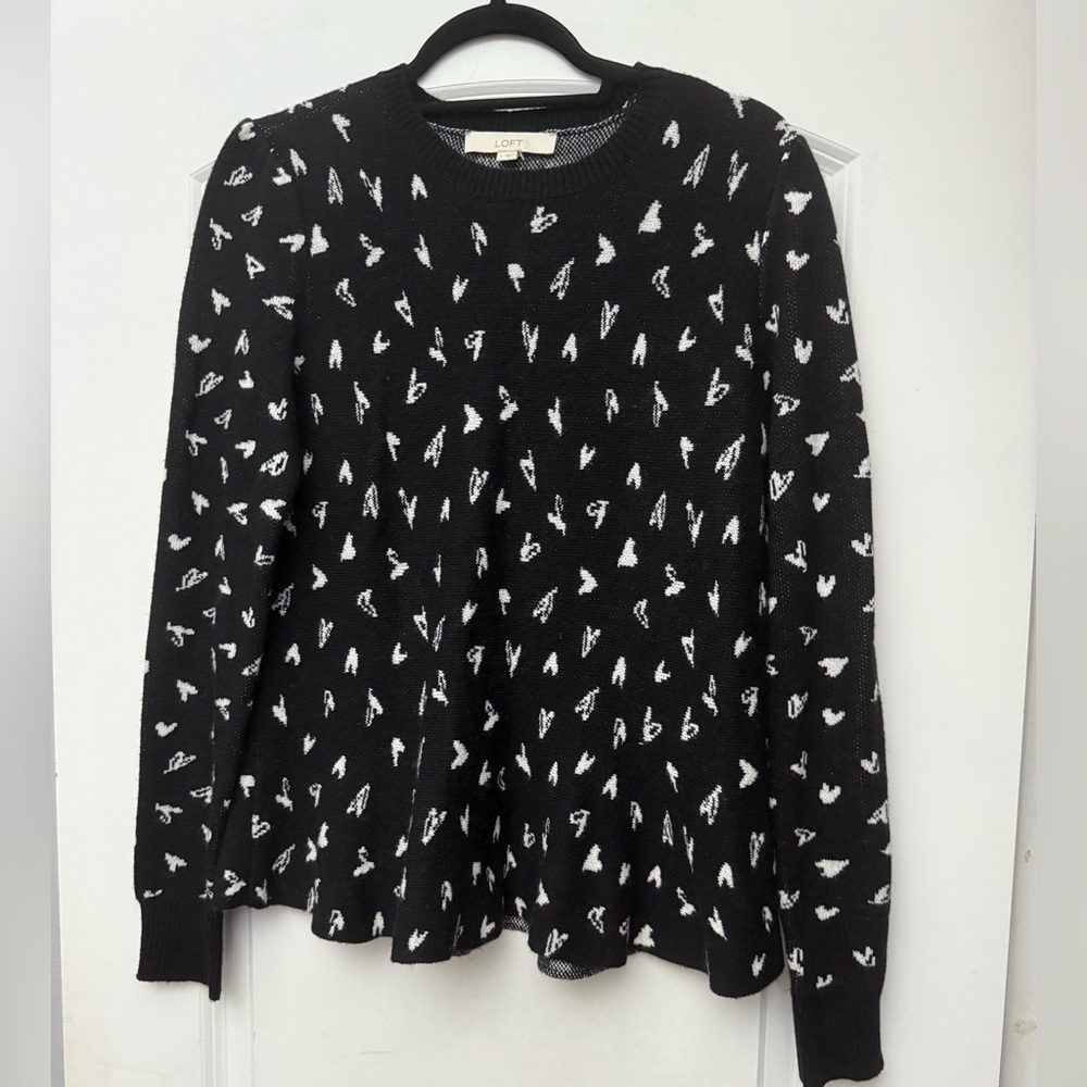 LOFT Black & White Heart Sweater